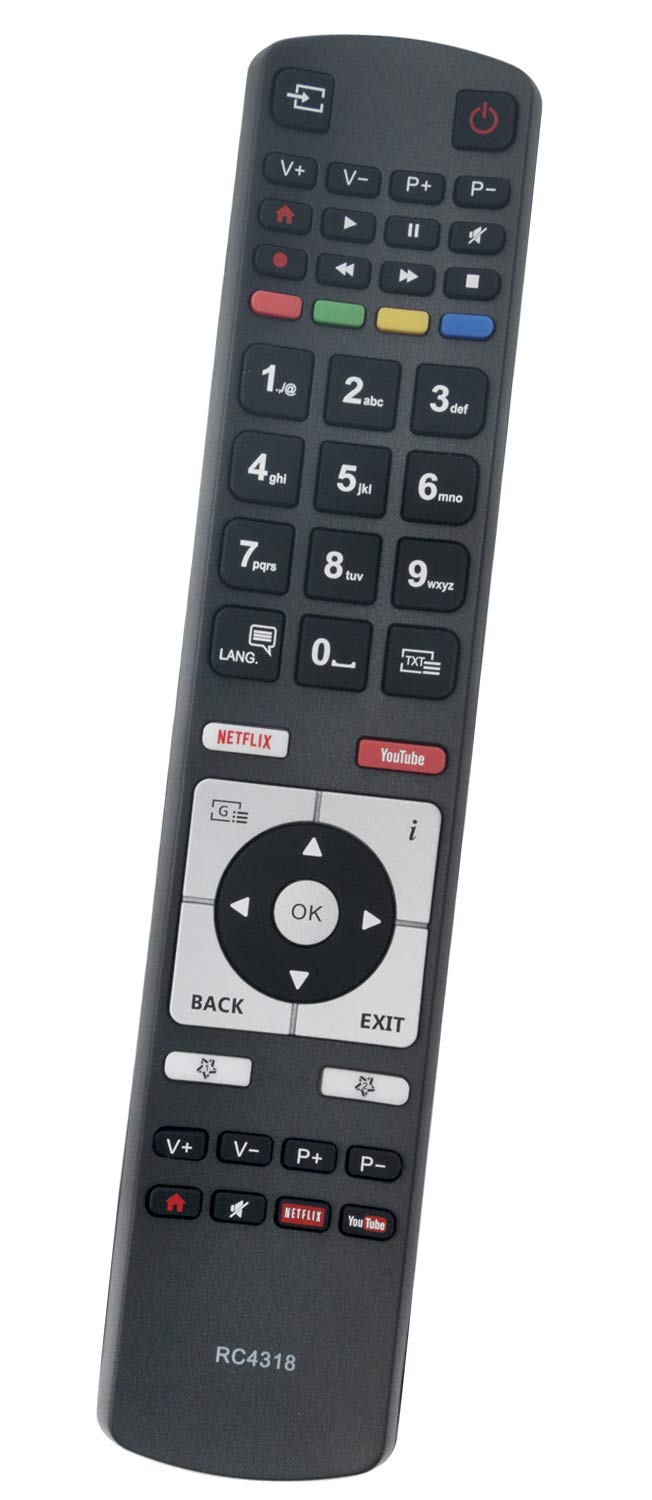 ALLIMITY RC4318P RC4318 Remote Control Replace fit for Telefunken 4K UHD TV 55DTU652 D32F289M4CWII D32H287M4CWI D32H289N4CWI XU43E512 D55U297N4CWH D49U700M4CWH D50U600M4CWII L55U405N4CWH