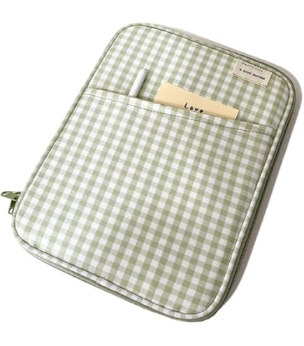 RARITYUS Laptop-Hülle 13-14 Zoll – Kariertes, Kawaii Design – Weiche Schutzhülle Mit Reißverschluss & Extrafach