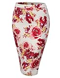 JJ Perfection Women's Stretchy Elastic Waist Band Midi Pencil Skirt