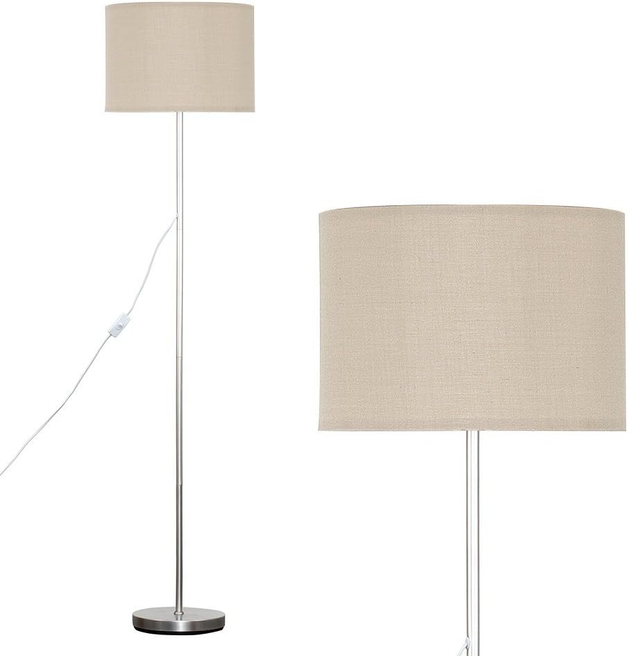 Modern Standard Floor Lamp in a Brushed Chrome Finish with a Beige