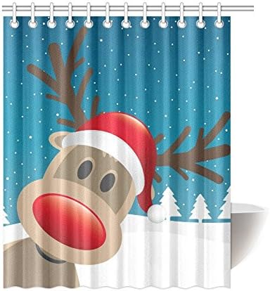 POEENG Custom Reindeer Red Nose And Hat Waterproof Polyester Shower Curtain 60"x72"