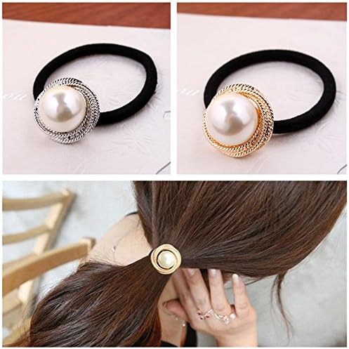 Ruihfas 2Pcs Korean Fashion Women Girls Pearls Bow Scrunchies Hair Ties Elastic Hair Bands Rings Ropes Ponytail Holder