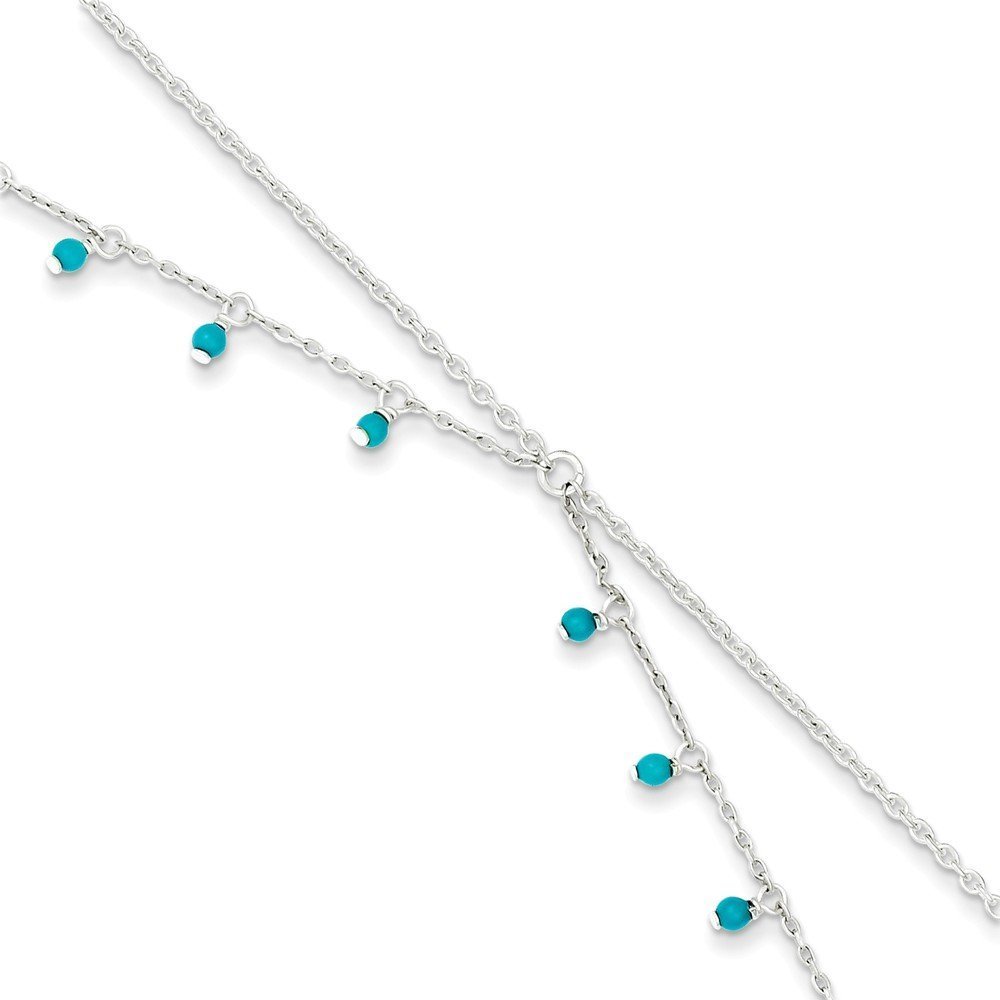 Sterling Silver Turquoise Double Chain Anklet Bracelet 10 Inches