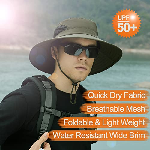 Sireck Sun Hat for Men Women, UPF 50+ Fishing Hat, Outdoor Sun Protection Bucket Hats, Water Resistant Wide Brim Safari Hat Quick Dry Summer Boonie Hat for Hiking Hunting Gardening Beach (Army Green)