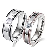 LALOPEZ Korean Version of Zircon Inlaid Titanium Steel Couple Ring