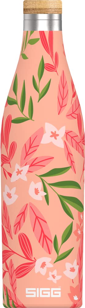 SIGG - Insulated Water Bottle - Meridian - Leakproof - Extra Slim - BPA Free - Plastic Free - Double Walled 18/8 Stainless Steel - Bamboo Screw Top - Pink - 0.5 L