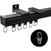 MaKefeile Ceiling Curtain Track,Curtain Track Wall Mounted,Ceiling Mount Rail Room Divider Tracks Extra Long Curtains Rod for Living Room Bedroom Patio Sliding Door Curtains with Clips,Black 9ft