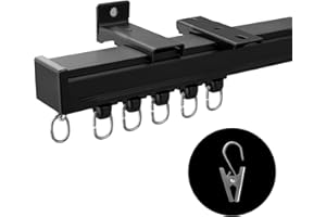MaKefeile Ceiling Curtain Track Ceiling and Wall Mounted Heavy-Duty Curtains Rails Room Divider Curtains Shower RV Tracks Ceiling Sliding Curtain Rods with Clips,Black 9ft.