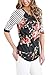 HOTAPEI Women Casual Floral Print 3 4 Sleeve Striped Crew Neck Blouse Tops