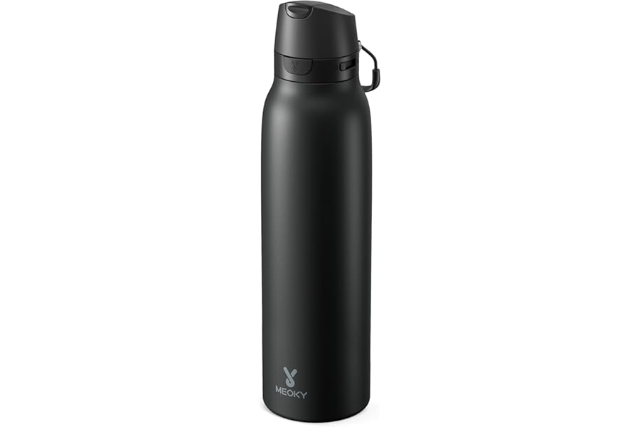 Meoky 24 oz Slim Insulated Water Bottle: Leak Proof Locking Lid, 2-in-1 Straw and Spout, 24 Hours Cold, Top Handle, BPA Free, Stainless Steel Water Bottle for Men Sports Travel Gym, Night