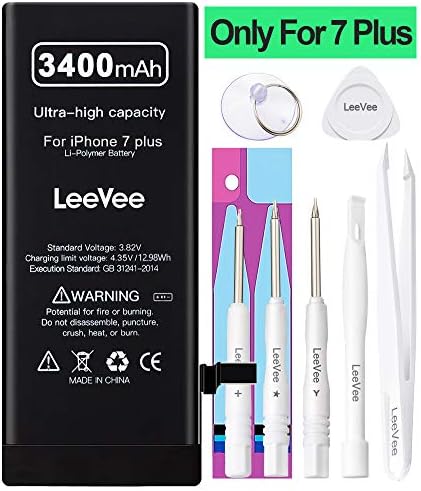 LeeVee 3400mAh High Capacity Replacement Battery Compatible with iPhone 7 Plus, 0 Cycle Li-Polymer Replacement Battery with Repair Tools Kits, Adhesive Strips & Instructions