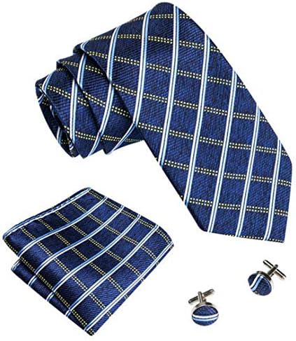 Men'S Tie Pocket Square With Cufflinks Clip 100% Silk Neck Ties Set