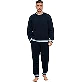 Wiepux Mens Winter Pajamas Set Soft Warm Round Collar Long Sleeve Sleepwear Comfy Loungewear Pjs with Pockets