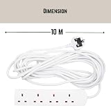 Invero 4 Way Gang Power Extension Lead 10M Metre British Approved 13A UK Plug view 3