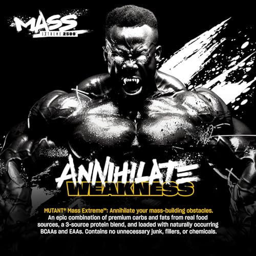 Mutant Mass Extreme GainerWhey Protein PowderBuild Muscle Size and StrengthHigh Density Clean Calories12 lbsTriple Chocolate