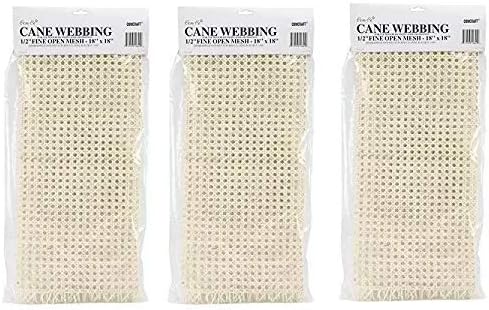 Commonwealth Basket Cane Webbing 1/2-Inch Fine Open Mesh 18-Inch by 18-Inch, Natural (Thrее Расk)