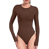 HeyNuts Women's Ultra Soft Long Sleeve Crew Neck Bodysuit, Slimming Fit Tops Basic Tee