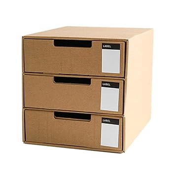 windyday Papier Desktop-AufbewahrungsboxDatei Organizer Schubladenbox Pappe Bürobox Dokumente Aufbewahrungsbox Mit 3 Geschlos