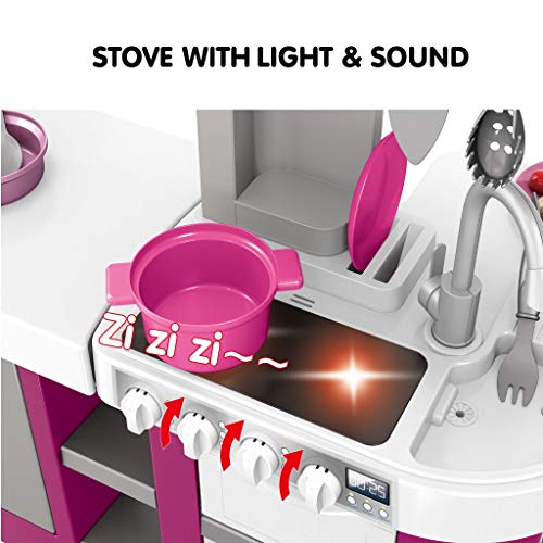 Deluxe Kitchen Playset, Mosunx Kids Play and Pretend Kitchen Set with Sound and Lights,Simulation Cooking Toys for Boys Girls Over 3 Years Old (Purple, for 3Years Old +) - Thumbnail 3
