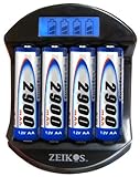 Zeikos ZE-DCQ3950 Rapid 1 Hour LCD AA/AAA Battery Charger with 4 AA 2900mAh Batteries Included (Black)