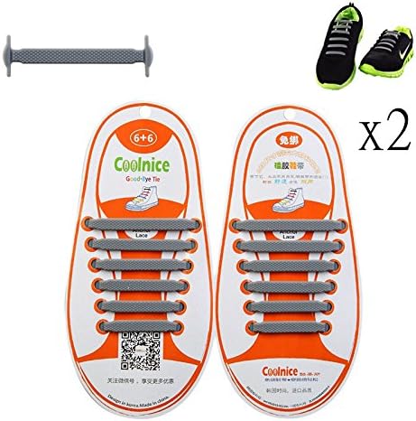 Fotenk 2 Set No Tie Shoelaces for Kids and Adults, Waterproof Silicon Flat Elastic Athletic Running Shoe Laces with Multicolor for Sneaker Boots Board Shoes and Casual Shoes (Kid Size Gray)