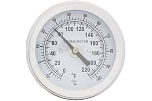 PIC Gauges B2B2-HH SS Case Bimetal Thermometer, 316 SS Stem, Back Angle Connection, 2" Dial, 2" Stem Length, 0/220° F & -18/104° C Temperature Range
