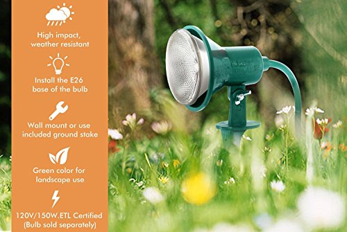 Plusmart Outdoor Floodlight Fixture with Stake, Green Garden Light Holder for Spot Light, Flood Lights, Landscape Light, Spike Light, 6 ft Weatherproof Extension Cord, E26 Base, ETL Certified