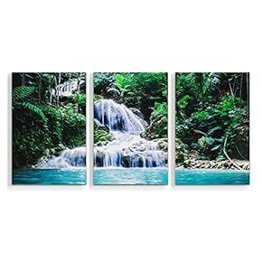 3 Piece Canvas Wall Art Waterfall in Deep Forest of Croatia Painting Artwork for Home Prints Frame - 16"x24" x 3 Panels