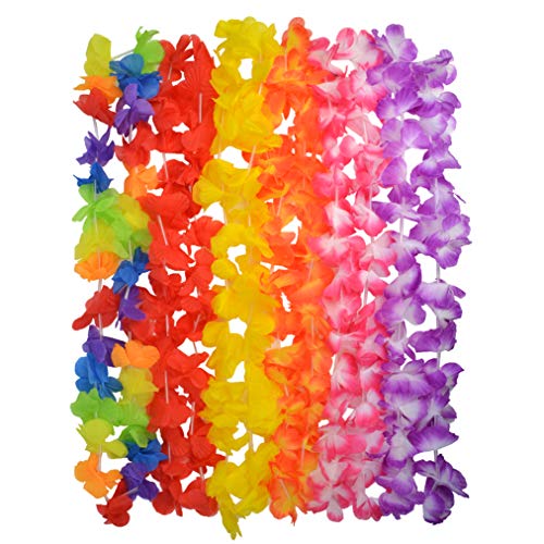 baotongle 60pcs Hawaiian Leis Set, Hawaiian Leis Hawaiian Headband Flowers Flowers Necklaces 12 Random Color Flower Hair Clips for Party Supplies, Hawaiian Luau Decorations, Summer Beach Vacation, Tropical themed Party Favors, Birthday, Wedding