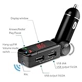 MMOBIEL Handsfree Bluetooth FM Radio Wireless Transmitter Dual Port 5V/2A Charger Car Kit with Music Control Audio Receiver + 3.5mm AUX Stereo Output