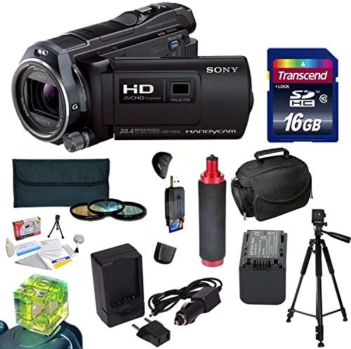 Sony HDR-PJ650 HD Camcorder/Projector with Best Value Accessory Kit Includes - 16GB High Speed Error Free SDHC Memory Card + SDHC Card Reader + 46MM 3 Piece Pro Filter Kit (UV, CPL, FLD) + SB-FV50 Extended Life Replacement Battery Pack + Rapid AC/DC Battery Charger + 54 Inch Professional Video Tripod + Hot Shoe Three Axis Triple Bubble Spirit Level + Opteka HG-1 Stabilizing Handgrip + Deluxe Gadget Bag Carrying Case + Deluxe Cleaning Kit + More