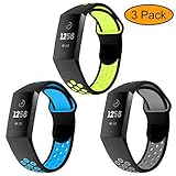 Neitooh 3 Packs Bands Compatible with Fitbit Charge 3/Charge 3 SE for Women and Men,Soft Silicon Waterproof Replacement Sports Strap with Breathable Holes