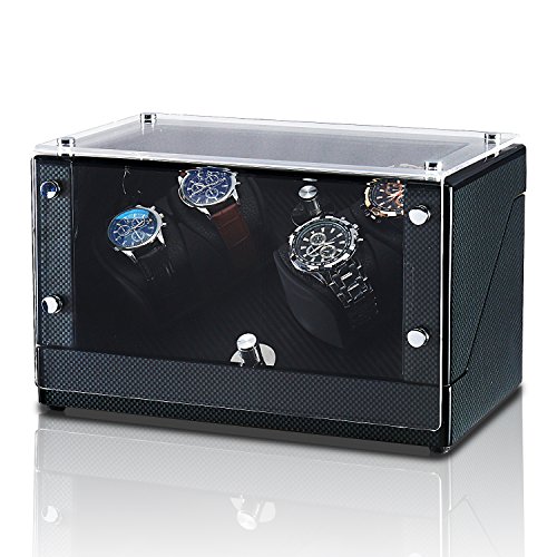 OLYMBROS Wooden Quad Automatic Watch Winder Storage Box for 4 Watches