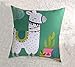 Geepro 18 inch Llama Cactus Decorative Throw Pillow Covers Linen Cotton Animal Print Cushion Cover (Teal)