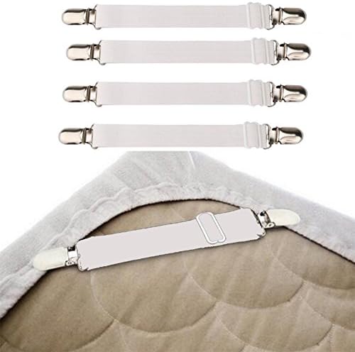 Addas Mattress Clips Adjustable Under Mattress Bed/Fitted Sheet Fastener,Under Mattress Bed Fitted Sheet Fastener,Long Strap Clip Bands,4 Pieces (10cm-30cm，White)
