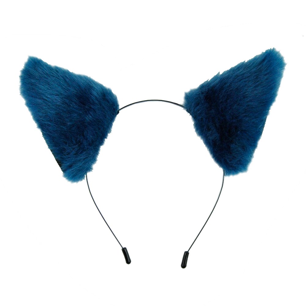 E-TING Cat Fox Fur Ears Headband Anime Party Costume Dark Blue with Black Inside