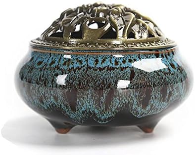 ETIAL Celadon Ceramic Tower Cone Coil Stick Incense Burner Holder - Ash Catcher Bowl Censer Sapphire