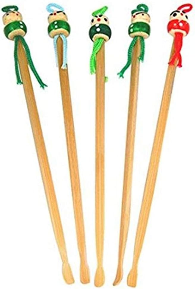 Wooden Earwax Remover Cute Cartoon Ear Pick Traditional Chinese Oriental Style Bamboo Curette Tools for Adults and Kids 5Pcs