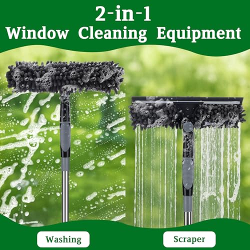 Telescopic Cleaning Stick 4 m, 2 in 1 Glass Cleaner | Telescopic Window Squeegee with 180° Swivel Head, High Outdoor Glass Cleaner (Grey)