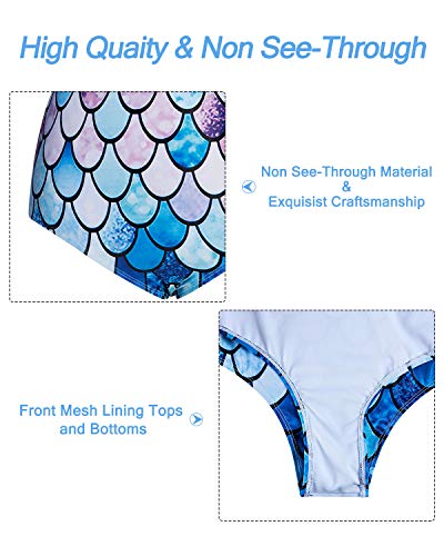 Kids4ever Mermaid Fish Scale Mother Daughter Matching Bikini Set Flounce High Waisted Mommy and Me Bikini Set