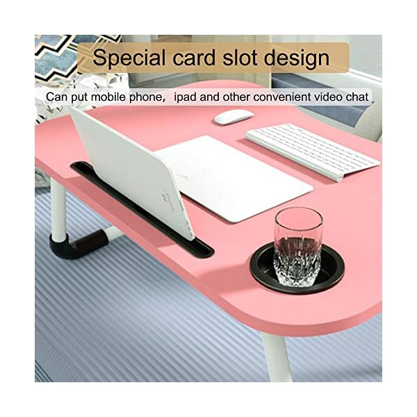 VLikeze Laptop Bed Table, Foldable Portable Lap Standing Desk with Cup Slot, Notebook Stand Breakfast Bed Tray Book…