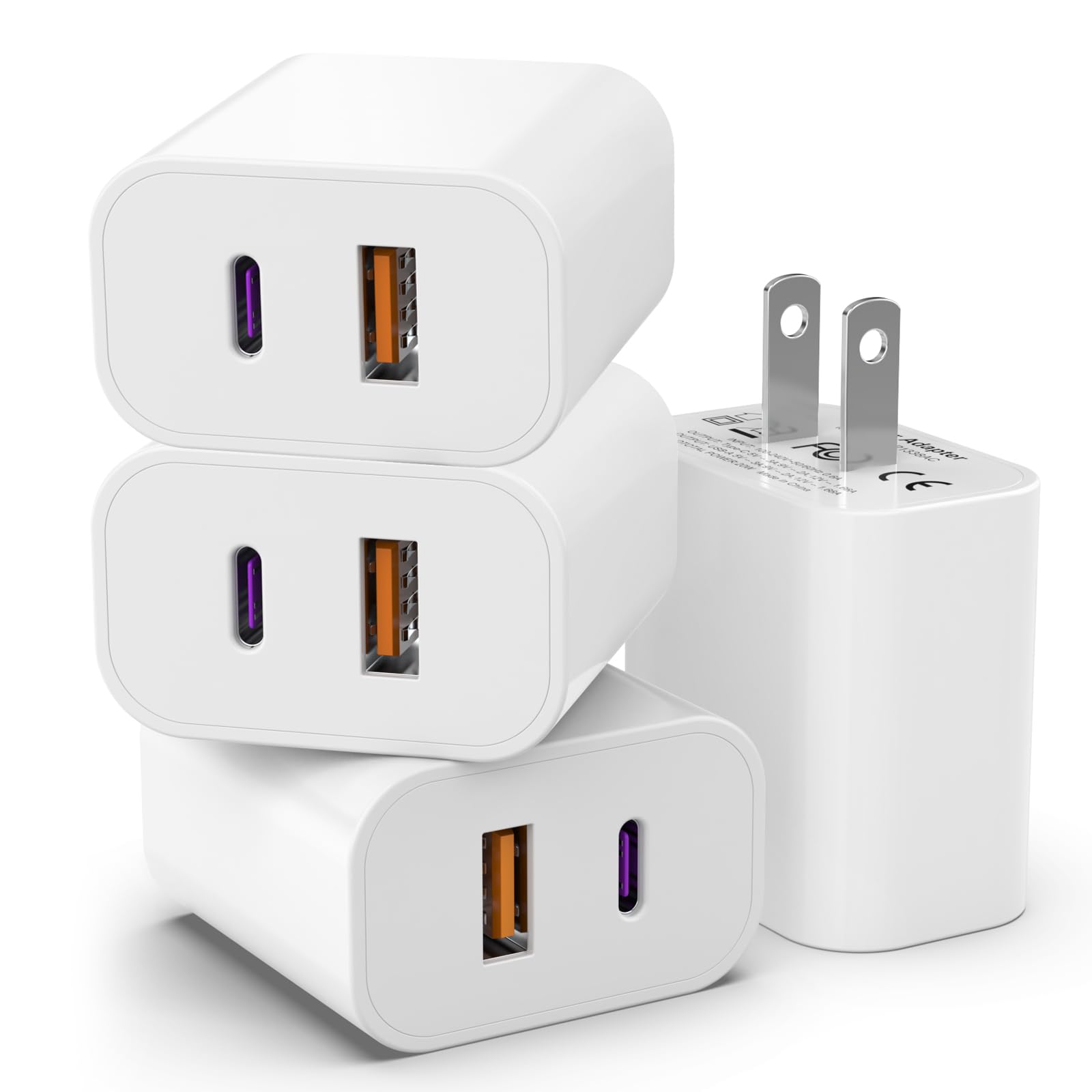 4 Pack i Phone 17 16 15 14 USB C Charger Block, iGENJUN 20W Dual Port QC + PD 3.0 Power Adapter Wall Charger, Double Fast Plug Charging Brick for i Phone 17/17 Pro/16/15/14/X, Galaxy - White