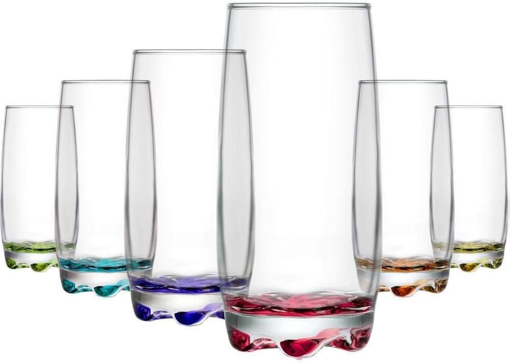 6x Multicolour 390ml Adora Highball Glasses - Tall Hi Ball Glass Water Gin Juice Cocktail Drinking Glassware Tumblers Set - By LAV