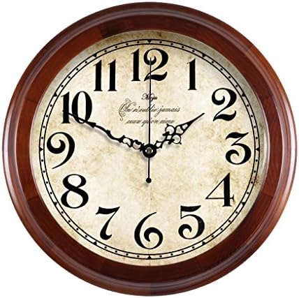 Ysayc Wall Clock European Retro Simple Solid Wood Wall Clock Fashion Personality Living Room Bedroom Mute Wall Clock , 14 inches , chocolate color