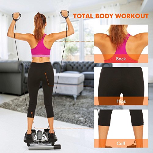 Fashine Health &Fitness Mini Twister Stepper 2 in 1 Air Climber Folding Stair Cardio Exercise Step Machine w/ Resistance Band
