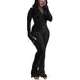 Adogirl Women 2 Piece Outfits Tracksuit Set Long Sleeve Full Zipper Crop Jacket and Flare Pants Workout Set With Pockets