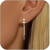 XAYAH 925 Sterling Silver CZ Lucky Leaf Dangle Drop Earrings for Women 14K Gold Plating White Crystal Flowers Tassels Chain Stud Earring for Mother Christmas Wedding Jewelry Gift for Her