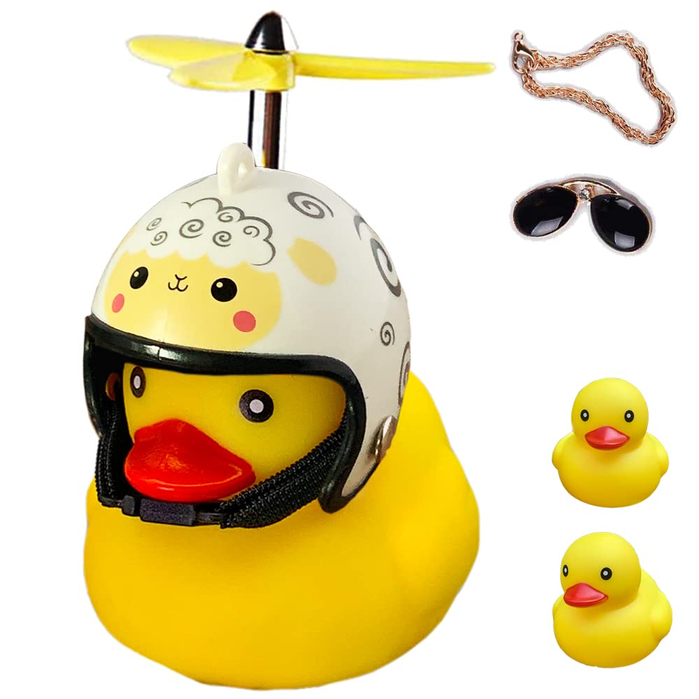 ACEDOAMARE Duck Bike Bell, Cute Rubber Yellow Duck Bicycle Accessories with LED Light Propeller Helmet Squeeze Horns for Cycling Motorcycle Car Handlebar Bicycle (Sheep)