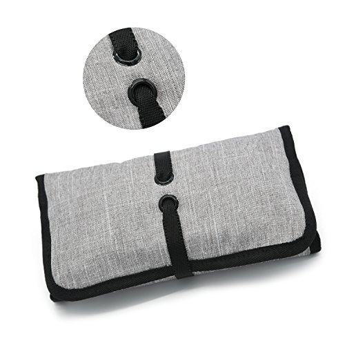 Patu Roll Up Folding Travel Organizer Case for Cables, Memory Cards, Flash Disks, Earphones, Portable Hard Drives, Power Banks or Adapters, or Other Small Electronics and Accessories, Gray - Thumbnail 4