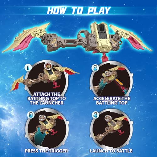 INFINITY NADO S7 Spinning Tops 2PCS with Modular Sand, 2 Launcher Gun/Bow Infinite Acceleration, Metal Top Type Defense/Resistance Rotation Right/Left, Toy for Boys and Girls 5-12 Years Old